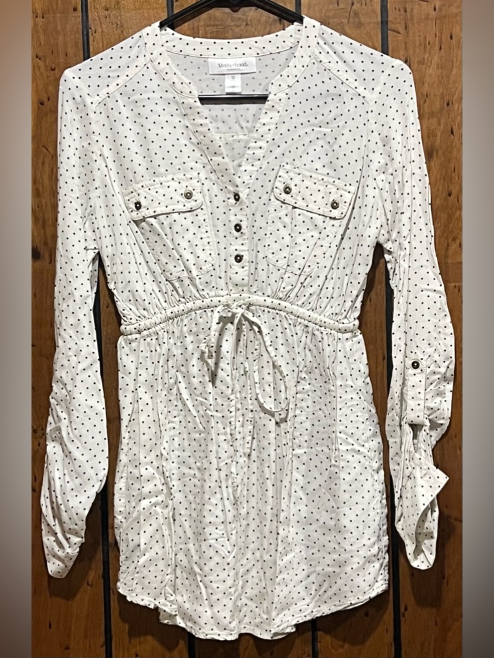 Motherhood Maternity size XS White Tunic with Black Polka Dots